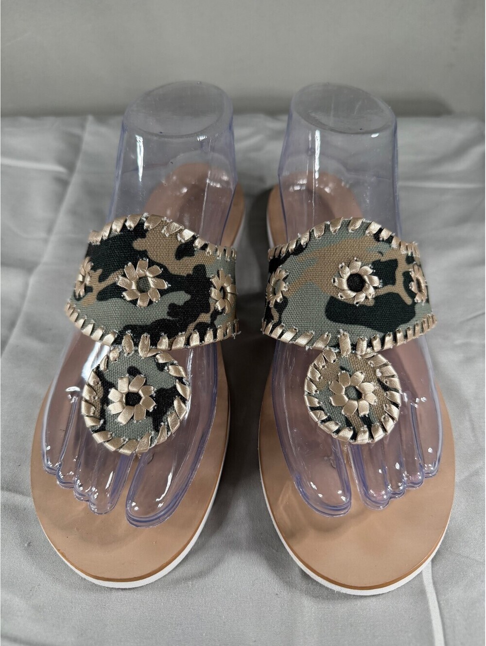 Jack Rogers Beige and Camouflage Leather Sandals Size 8.5M
